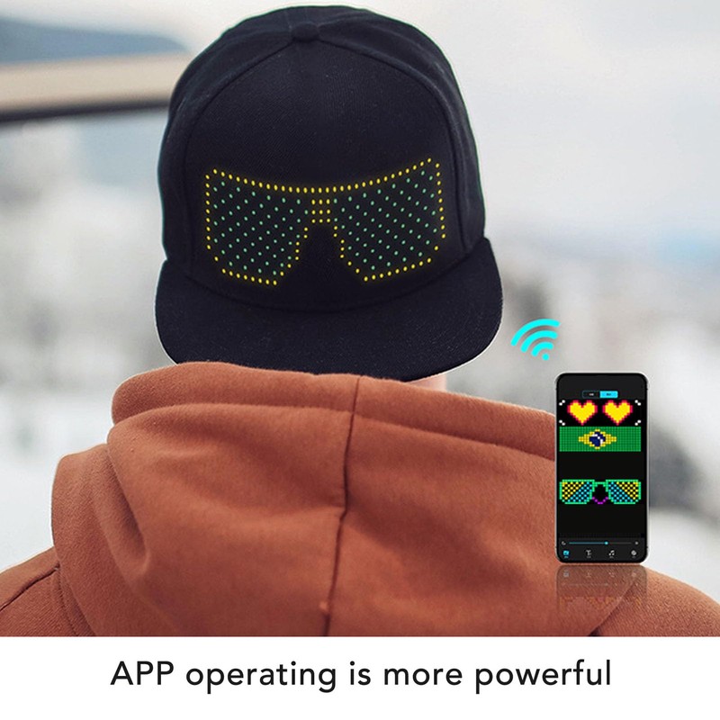 Dpofirs LED Hats, LED Display Screen Smart Hat, Editable Cool