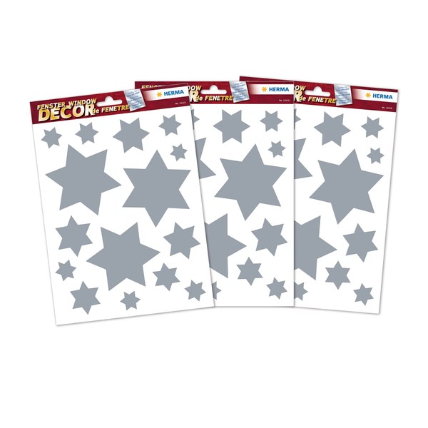 HERMA 45 Christmas Silver Star Stickers for Windows with Glitter