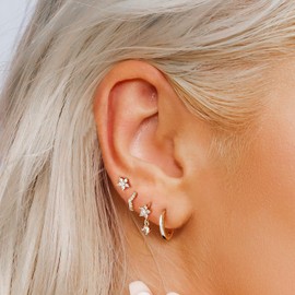 Relveo Silver Earrings for Women,Dainty 14k Silver Plated Small Hoop Earrings for Women CZ Diamond Dangle Drop Earrings Trendy Lightweight Huggie Hoop Earrings Jewelry Set