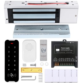 Door Access Control Kit, RFID Keypad, 1200LB Magnetic Lock Set, Exit Button, Doorbell, Power Supply Controller, 10 RFID Key Fobs (XC50-500kg-Kit)