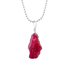 Natural Raw Ruby Gemstone Pendant Necklace, Rough Crystals, Energy Stone, Healing Crystals, Silver Plated Chain, Gift for Women, July Birthstone, Dainty Necklace, Gemstones Jewelry 18 inch