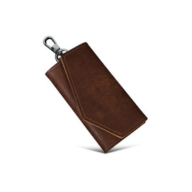 Kawaoto Men's Key Case, 4 Hooks, Pueblo Leather, Made in Japan, Genuine Leather, 2 Cards, 1 Bill, Carabiner, Key Case, Multifunctional, Slim, Present, Christmas, red brown