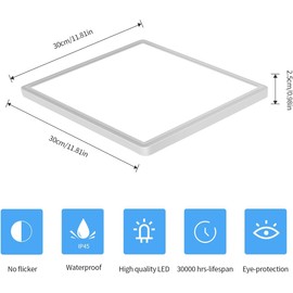 DELIPOP 6 Pack Flush Mount Ceiling Light, 12 Inch 24W Ultra Thin Square LED Ceiling Light, 6500K Cool White Low Profile Light Fixture for Living Room Bedroom Bathroom Kitchen Dining Room Corridor