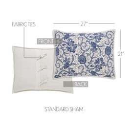 VHC Brands Dorset, Farmhouse Quilted Bed Sham, Standard, Floral, Navy, 21x27