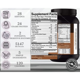 Stellar Labs Whey Protein Powder with BCAA's & Whey Isolate | Certified Low FODMAP, Non GMO, Gluten Free, Low Carb, Keto, with Stevia | All Natural Lean Post Workout Shakes | Chocolate