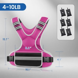 Adjustable Weighted Vest Woman 4-10lb/12-18lb/20-32lb Weighted Vest Men with 6 Ironsand Weights, Shoulder Pads and Large Pocket for Walking Running Crossfit Strength Training, 4-10lb, pink