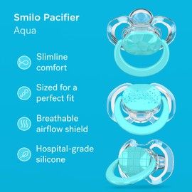 Smilo Baby Pacifier with Orthodontic Design for Healthy Dental Development - Stage 2 for Babies 3-9 Months - Pack of 3X 100% Silicone Pacifiers BPA Free - Aqua Blue