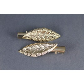 Gold leaf feather leaves metal side alligator gator clip hair claw set of 2