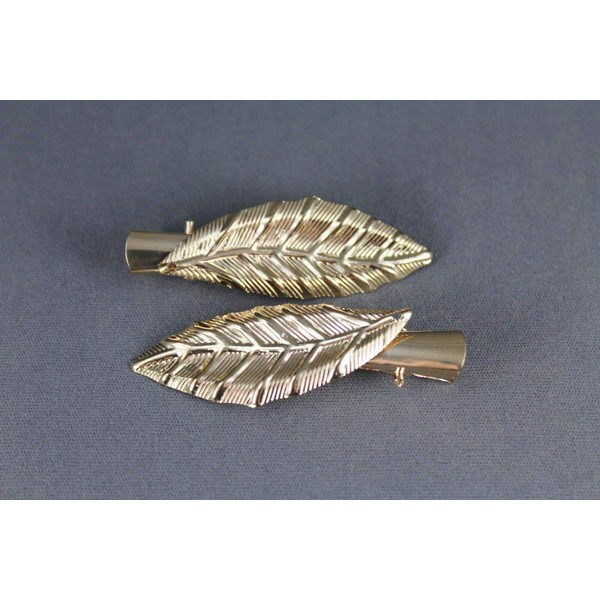 Gold leaf feather leaves metal side alligator gator clip hair