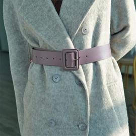 LumiSyne Women Wide Leather Belt Classic Solid Color Large Square Buckle Retro Cinch Belt High Waist Belt For Dress Overcoat