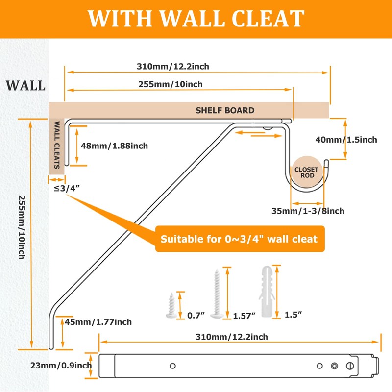 LANMIERT Heavy Duty Closet Rod Bracket, Adjustable Closet Shelf &