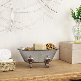 Cheungs Lavande Metal Fleur-de-Lis Tub Decor-Small-Galvanized Table Décor, 10" L x 5.5" W x 4.5" H, Gray