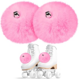 Sumind 2 Pieces Roller Skate Pom Poms with Bells for Women Girls Princess Fluffy Tie-on Roller Skate Pom Poms Fuzzy Pom Poms for Quad Roller Skate Accessories (Pink,10 cm)