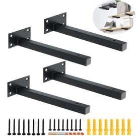 4 Pack Multi-Sized Premium Heavy Duty Shelf Brackets, Steel Thickened Floating Shelf Supports with Hardware for Wall Shelves, 110lbs Load Capacity (Black, 6-inch)