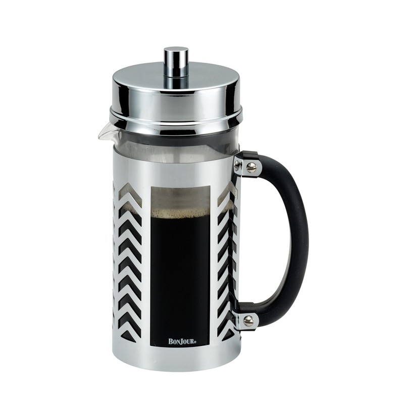 BonJour Coffee Glass and Stainless Steel French Press, 33.8-Ounce, Chevron