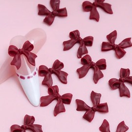 50PCS Burgundy Bow Nail Charms 3D Resin Bow Nail Art Charms Cute Bow Knot Nail Decorations Red Bow Nail Charms for Nail Charms for Acrylic Nails Supplies Resin DIY Nail Art Decoration Accessories
