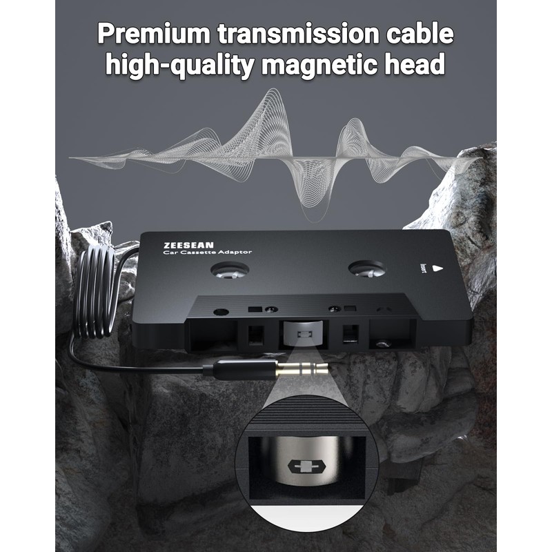 zeesean Car Cassette Adapter, 3.5mm Universal Cassette Aux Adapter, Cassette