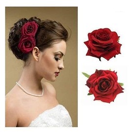 Artificial Rose Flowers Hair Clips/Pins For Women's Hair Accessories,set of 2 red color