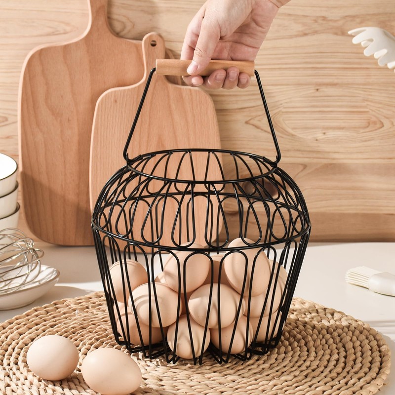 Farmhouse Egg Baskets for Gathering Fresh Egg With Handle, Round