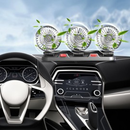 Baceyong Car Fan, 5V/12V/24V 360° Rotation Auto Fan Electric 3 Head Cooling Air Circulator for Front Rear Seat Passenger Baby Pet, Portable Car Cooling Fan For Suv, Rv, Vehicle, Boat