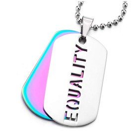 iMETACLII Men's Women's Two Pieces Stainless Steel Equality Military Army Dog Tag Pendant, 75 cm Ball Chain, Rainbow Purple, Stainless steel, metal, Non-applicable
