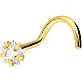 PIERCINGLINE Titanium nose stud - rimmed crystal star - Sprial nose piercing in gold colours