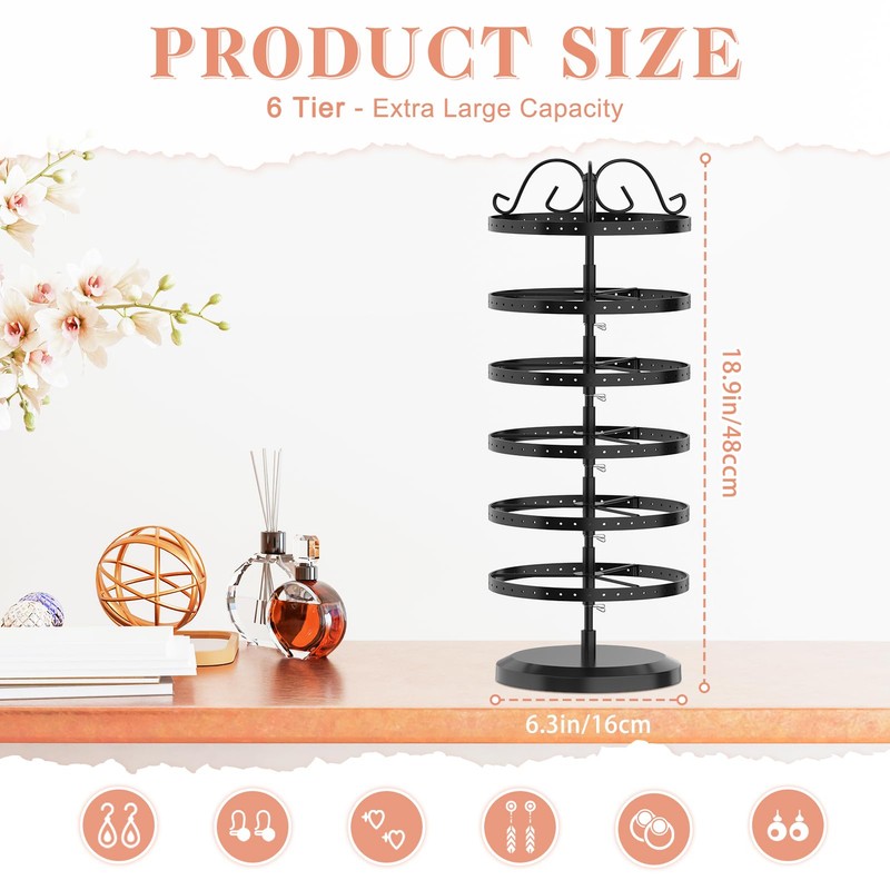 iDavosic.ly 6 Tier Metal Rotating Earring Holder Organizer, 264 Holes