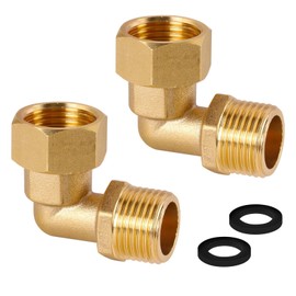 2 pieces brass movable screw connection, 1/2 inch brass angle 90°, 1/2 inch female thread/male screw connection, DN15 90 degree angle fitting for drinking water, suitable for central heating systems