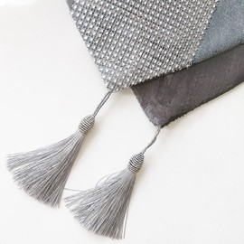 HeMiaor 13"x84" Rhinestone Table Runner with Tassel Decoration for Party and Wedding,Grey