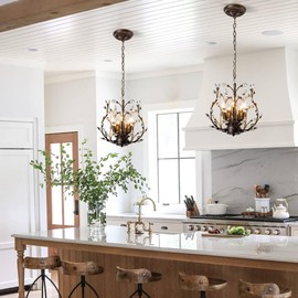 Sedelan Vintage Chandelier, Tree Branch Chandelier 5-Lights Flush Mounted Fixture Farmhouse Crystal Pendant Lights, Farmhouse Chandeliers for Dining Room, Bedroom, Kitchen, Foyer, Hallway, Porch