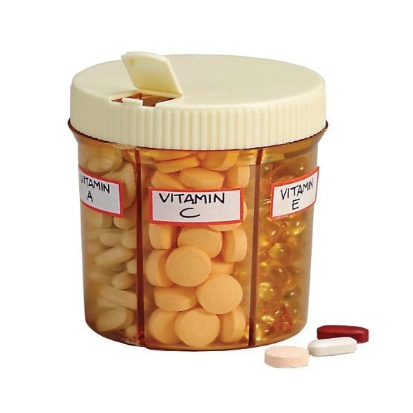 GMS Vitanizer - 6 Compartment Pill Organizer/Vitamin Organizer with Easy Turn Lid and Self Adhesive Labels