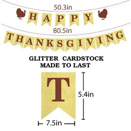 YUINYO Gold Glitter Happy Thanksgiving Banner Thanksgiving Party Banner Decorations Friends giving Banners Decorations