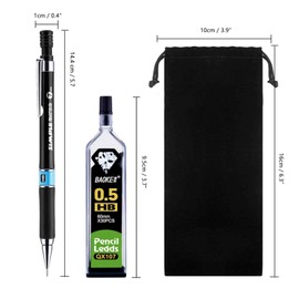 7 PCS Mechanical Pencil Set,0.5mm Automatic Pencil Black HB Lead Pencils Clutch Propelling Pencil 3 Cases Pencil Lead Refills with Black Velvet Bag for Writing Drawing Sketching Carpenter Art