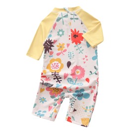 Aisyee Toddler Girls Rash Guard Sunsuits for Baby Girls One Piece Swimsuits Short Sleeve UPF 50+ Bathing Suit Beachwear Yellow Beige Florals 5T