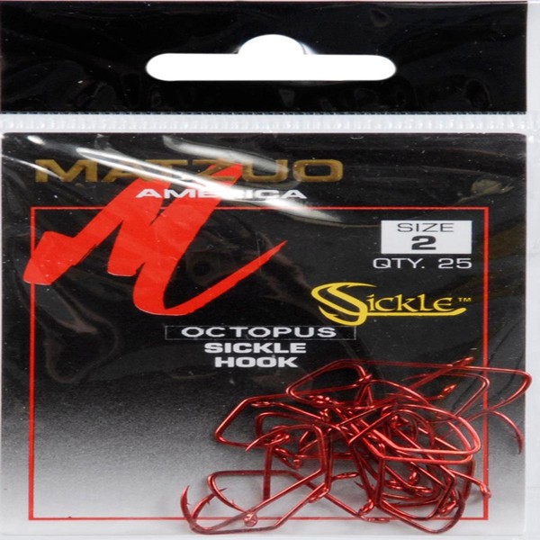 Matzuo 141062-2 Sickle Octopus Hook (Pack of 25), Red Chrome, 2, White Chartreuse