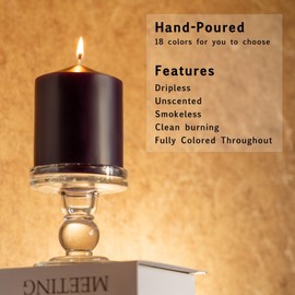 MOZEAL 3" x 6" Hand-Poured Unscented Dark Purple Pillar Candles,Dripless Candles Set of 3,Long Lasting Burning,Approx 100 Hours Burn Time for Wedding,Dinner,Christmas and Home Decor