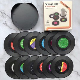 12 PCS Music Coasters, Funny Retro Vinyl Record Coasters for Home Bar Cafes, Creative Drink Coasters Set for Music Lovers, Colorful Insulation Pad, Tabletop Protection Decoration Coffee Coasters (12)