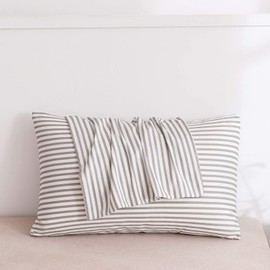 JELLYMONI 100% Natural Cotton Striped Pillowcases Set, 2 Pack White and Grey Stripes Pattern Printed Pillow Covers with Envelope Closure(Pillows are not Included)(Queen(20"x30"))