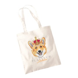SmartyPants Queen's Platinum Jubilee 2022 Corgi Dog Tote Bag - Queen Elizabeth Her Majesty 70 Years Anniversary Commemorative Souvenir Royal Celebration Cotton Shopper Gift Present (Natural Prime)