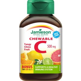 Jamieson Vitamin C, 500mg, 100+20 Free Chewable Tablets, Citrus Fruit