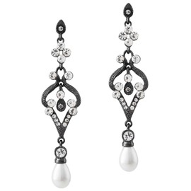 BABEYOND 1920s Flapper Art Deco Gatsby Earrings 20s Flapper Gatsby Accessories Vintage Wedding Dangle Pearl Earrings (Black)