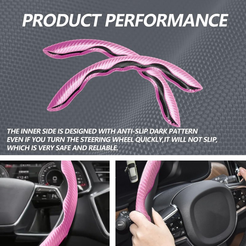 2pcs Universal Fit Carbon Fiber Steering Wheel Cover, Anti-Skid Steering
