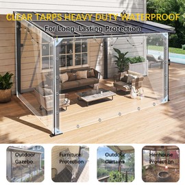 Clear Tarps Heavy Duty PVC, Transparent Tarp Durable Waterproof Dustproof Windproof, Tarpaulin with Grommets & Ropes for Greenhouse, Patio, Garden, Pavilion, Chicken, Porch, Outdoor(12' x 20')