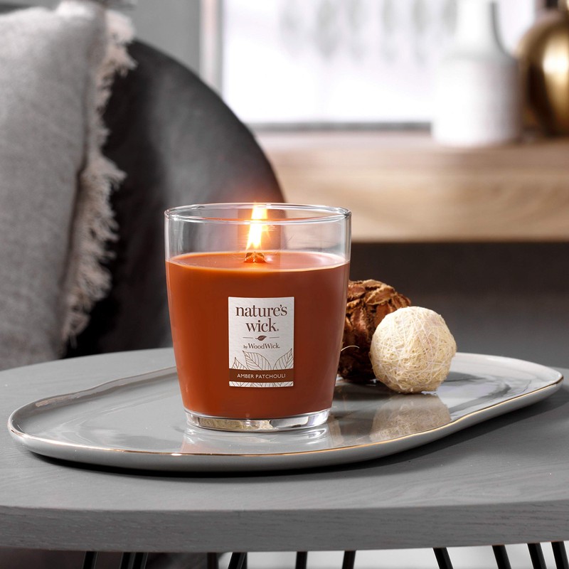 WoodWick Nature's Wick Amber Patchouli Scented Candle, 10oz with Wooden