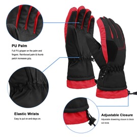 Andorra Boys Snowboard Gloves 2-Tone Geometric Cotton Kids Snow Gloves,Black w/ Red Trim,S(4-6 Years)