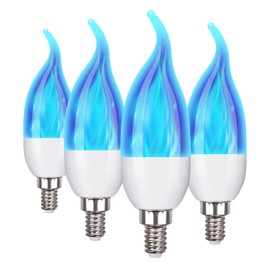 OHLGT E12 Flame Bulbs 4 Pack, 3 Mode LED Candelabra 2.0 Watt Warm White Chandelier Candle Light Bulbs, Flame Tip for Christmas Party Decorations-Blue