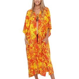 SHU-SHI Womens Kimono Cardigan Robe Beach Cover Up Open Front Loose One Size, Orange, One Size