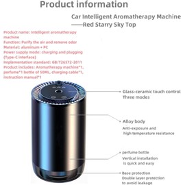 Smart Car Air Freshener Natural Perfume New Atomization Experience Car Humidifier Adjustable Three Levels of Concentration Fashionable Starry Sky Atmosphere Rechargeable Automatic Switch(Deep Purple)