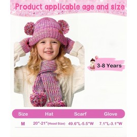 Mckkymi Kids Winter Gloves Hat Scarf Set for Cold Weather, Toddler Children Girls Fleece Lined Knit Pom Pom Beanie, Neck Warmer & Mittens Kids Christmas Gifts for Girls 3 4 5 6 7 8 Years Old - Rainbow