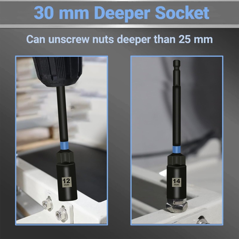 WojBear 5 Pcs 150 mm Extended Deep Socket Set 6-14mm,